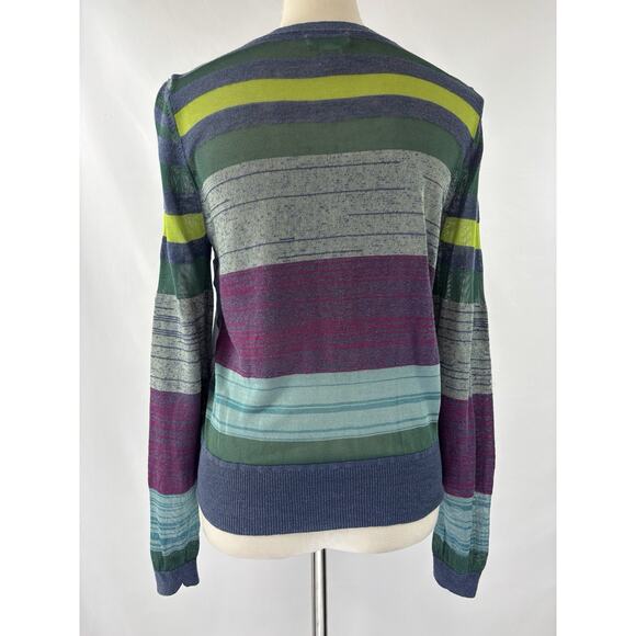 Sundance Multi Media Cardigan Blue Purple Stripe Floral Medium Linen Silk - Picture 2 of 11